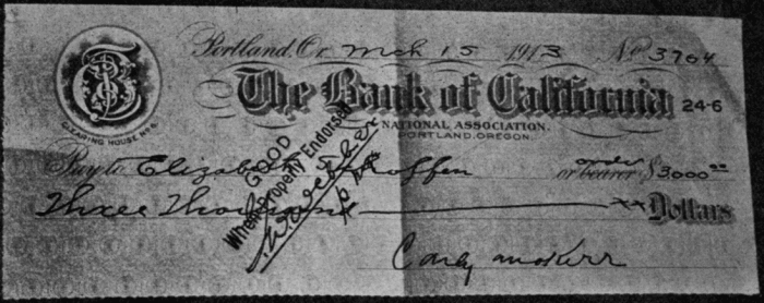 Fac-simile of Check I Received from Attorneys for Sisters of Charity, as Payment for
Thirty-one Years' Service Rendered to Them.