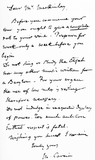 FACSIMILE OF A LETTER WRITTEN BY MANUEL GARCIA AT THE AGE
OF NINETY-FOUR.