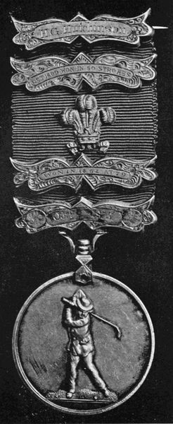 Captain's Medal of the Royal North Devon Golf Club,
showing the old approved way of driving with the right elbow up.