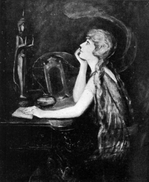 MARIE SALTUS

Sitting at the Table on which her Husband wrote his Books, burning Incense
before a Siamese Buddha and meditating on a Stanza from the Bhagavad Gitâ.

From a Painting by Hope Bryson, 1925.