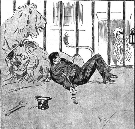 Wife (to lion-tamer, who has been out late): "You coward!"

From "Phil May's Annual."

SELECTED BY MR. TOM BROWNE.
