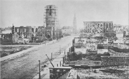 Charleston, South Carolina, shows the scars of modern warfare. The concept of
total war introduced during the 1860's carried destruction beyond the battlefield.