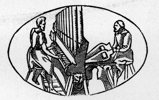 A POSITIVE ORGAN. FROM AMBROSIUS WELPHLINGSEDER'S
EROTEMATA MUSICES PRACTI. NUREMBERG, 1563.