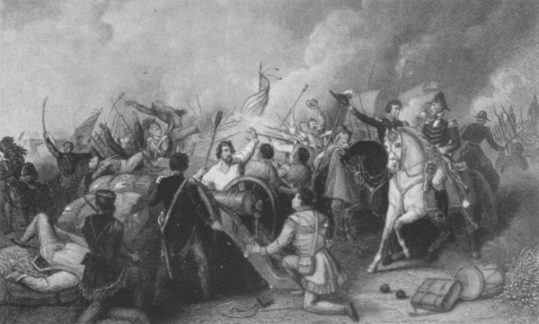 The battle of New Orleans.
From a painting by D.M. Carter.