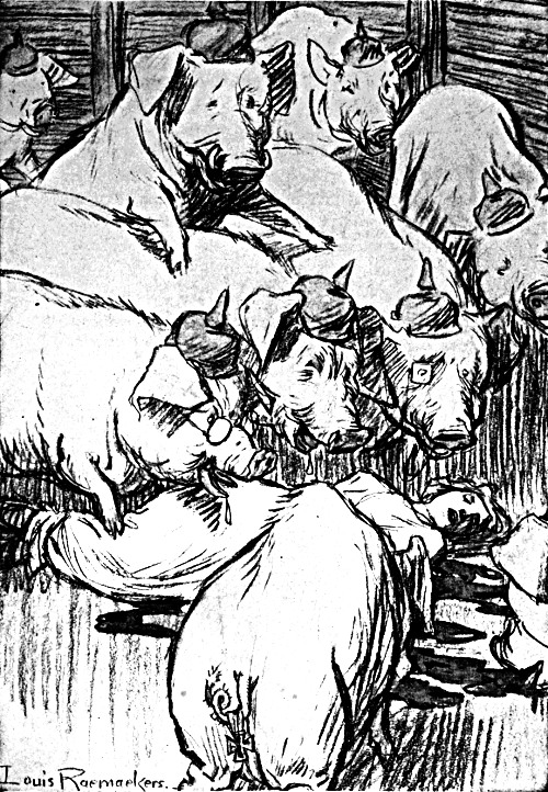 Nurse Cavell being devoured by pigs.