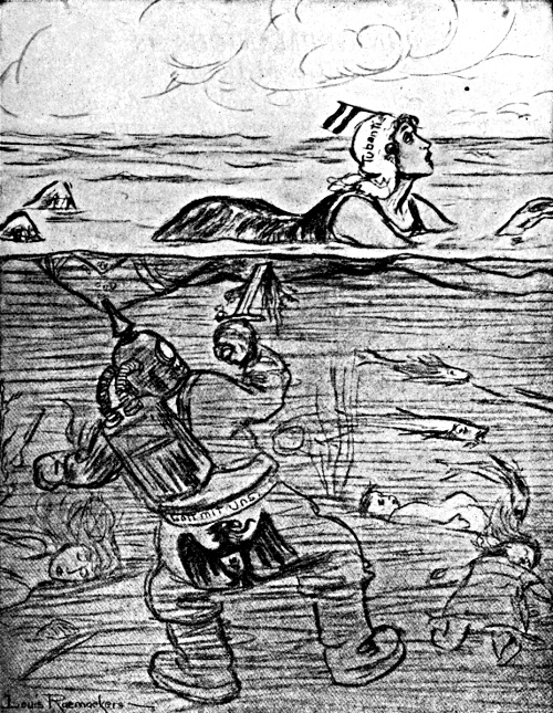 Submerged German diver attacking swimmer