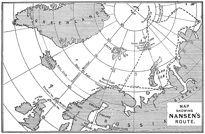 Map showing Nansen’s route.