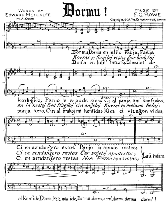 [Music: Dormu! Words by Edward Metcalfe, Music by F. G. Rowe.]
