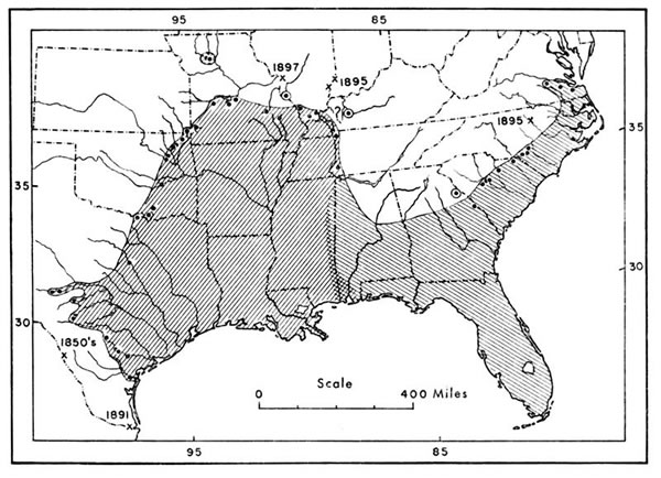Fig. 1. Geographic range of the cottonmouth