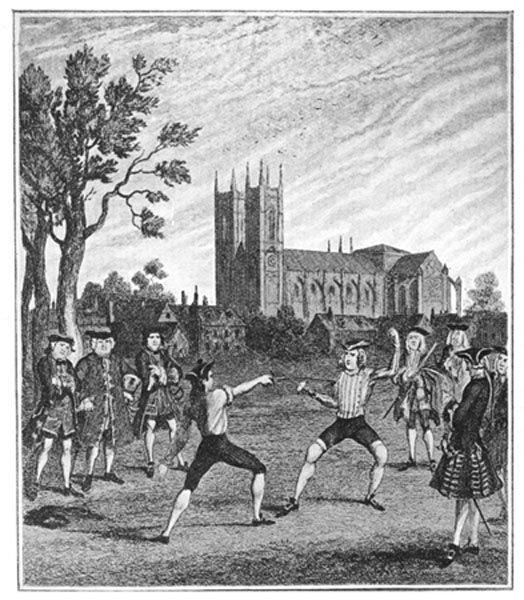 THE DUEL IN TOTHILL FIELDS ("The Miser's Daughter").
From "Ainsworth's Magazine," 1842.