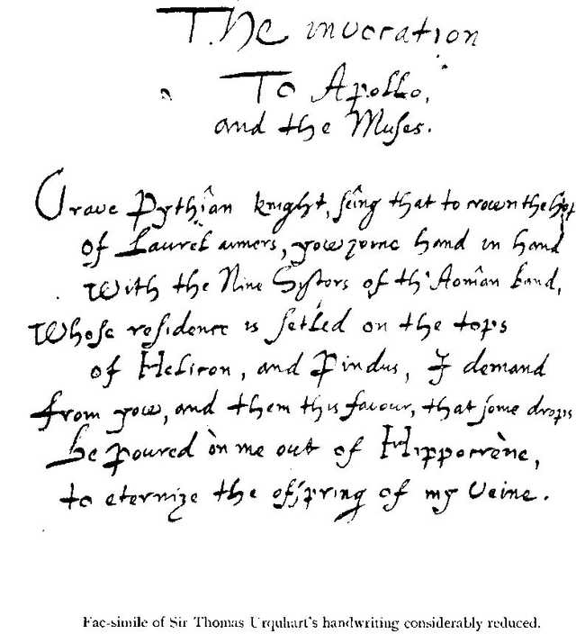 Fac-simile of Sir Thomas Urquhart's handwriting considerably reduced.