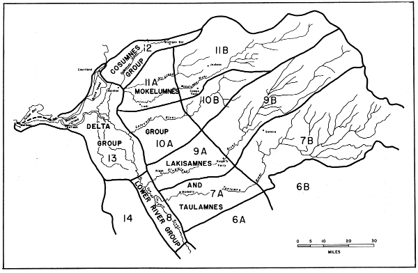 Map 5. Habitat areas 7A-14: the Northern Yokuts, Central and Northern Miwok.