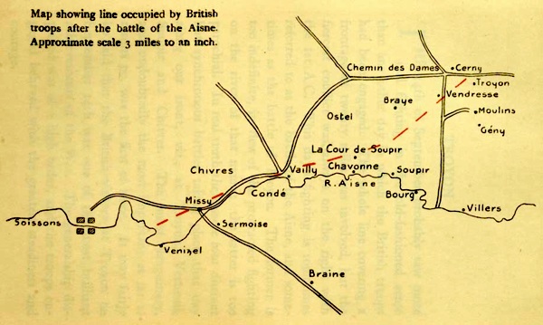 >Map showing line occupied by British troops after the
battle of the Aisne
