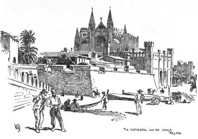 Palma scene with cathedral in background