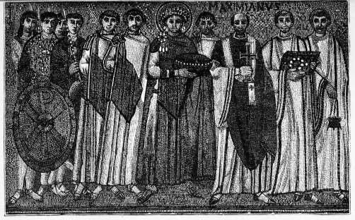 L'empereur Justinien et sa cour: Mosaque de San Vitale,
 Ravenne.