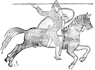 Un chevalier du XIe sicle, d'aprs la tapisserie de
Bayeux.