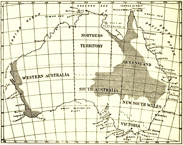 map of artesian water-bearing country in Australia