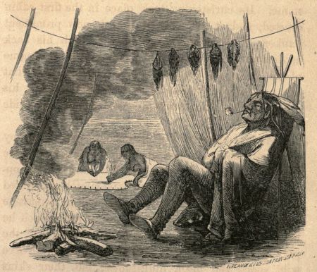 "TOASTS HIS MOCCASINED FEET BY THE FIRE."