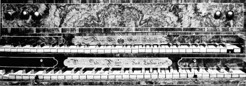 25. Shudi harpsichord: View of keyboards.