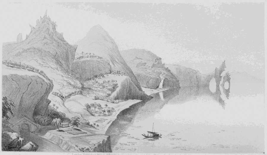 London, Published March 15th 1866 by Day & Son,
Limited Lithogrs Gate Str, Lincoln's Inn Fields.
Day & Son, Limited, Lith.
VIEW FROM THE SUMMIT OF A MOUNTAIN IN THE WESTERN TUNG-SHAN DISTRICT ON
THE NORTHERN SHORE OF THE TA-HOO LAKE, PROVINCE OF KEANG-SU