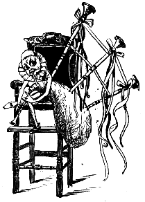 changeling on a chair with bagpipes