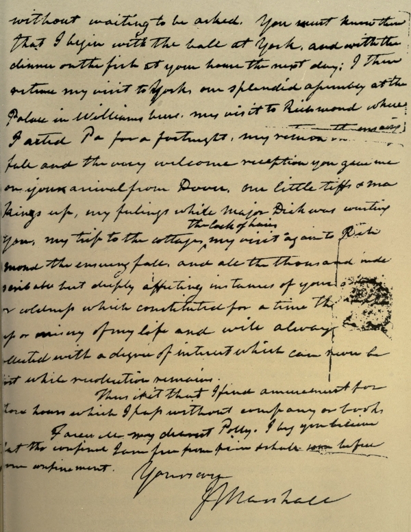 PAGE OF A LETTER FROM JOHN MARSHALL TO HIS WIFE DESCRIBING THEIR COURTSHIP