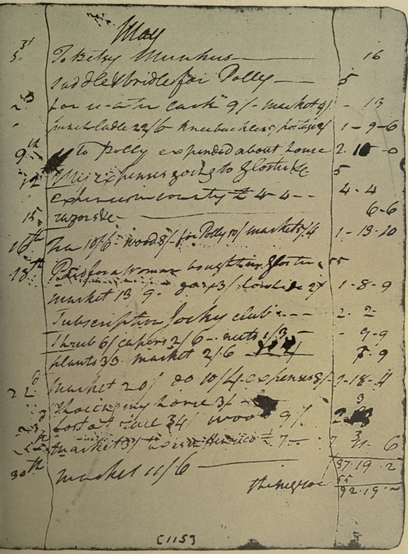 PAGE OF MARSHALL'S ACCOUNT BOOK, MAY, 1787