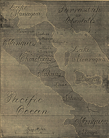 MAP OF THE LOCATION OF THE NAHUAS OF NICARAGUA AND THEIR NEIGHBORS.