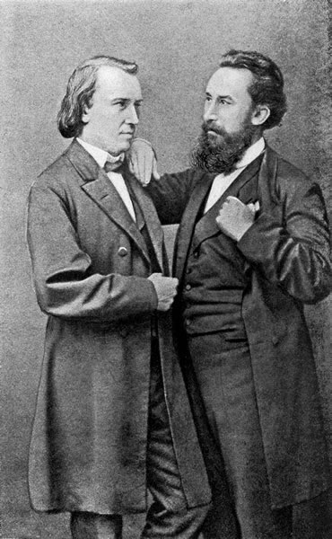 Portrait of Brahms and Stockhausen.