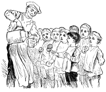 crowd of children getting milk