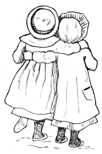 Two girls walking with their arms around each other