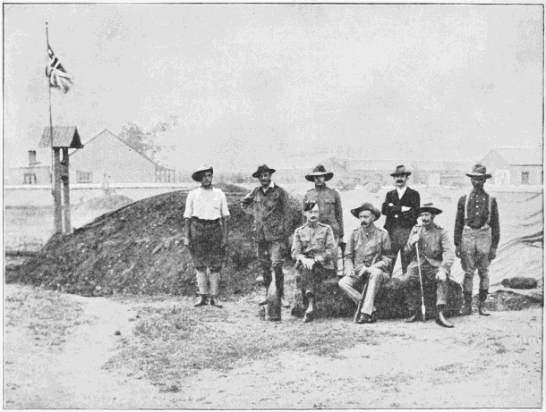 General Baden-Powell, Lord Edward Cecil, and other Officers, at the
Entrance to their Dug-out.