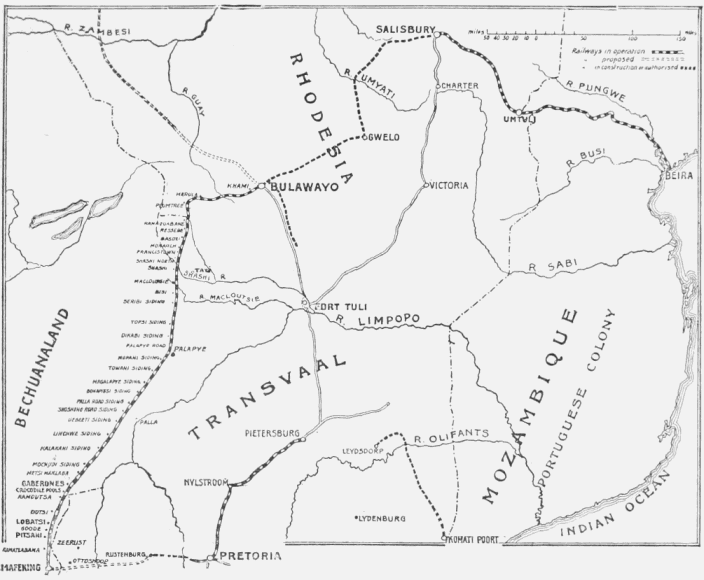 Map Showing the Route for the Relief of Mafeking from the North.