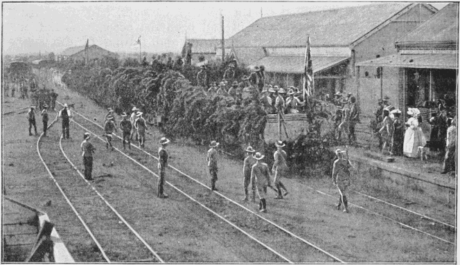 Mafeking Railway Station—The First Train arriving from the North
after the Relief.