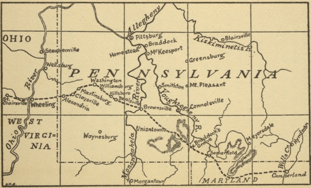 Map of Cumberland Road in Pennsylvania and Maryland