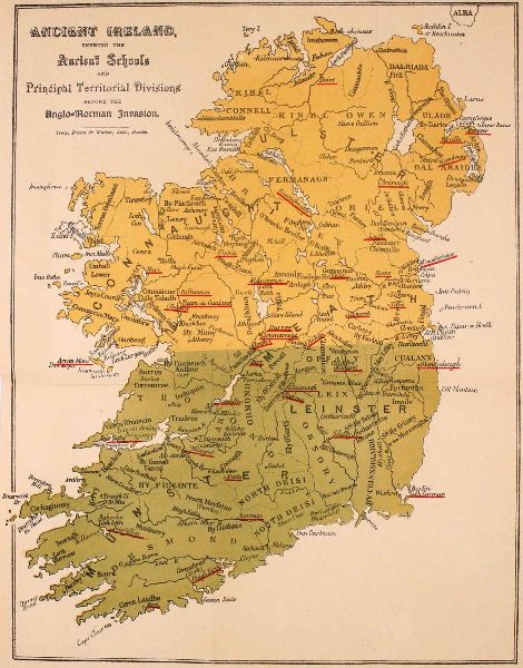 ANCIENT IRELAND, shewing the Ancient Schools
and Principal Territorial Divisions before the Anglo-Norman Invasion.