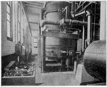 Interior of salt factory showing equipment