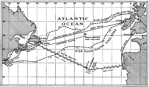 Map of Atlantic Ocean with flight routes