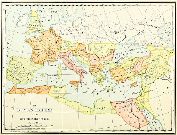 map: THE ROMAN EMPIRE IN THE NEW TESTAMENT PERIOD.