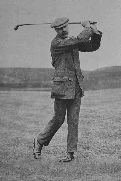 PLATE XI.

JAMES BRAID

Finish of drive, showing clearly how Braid's weight goes on to the
left leg.