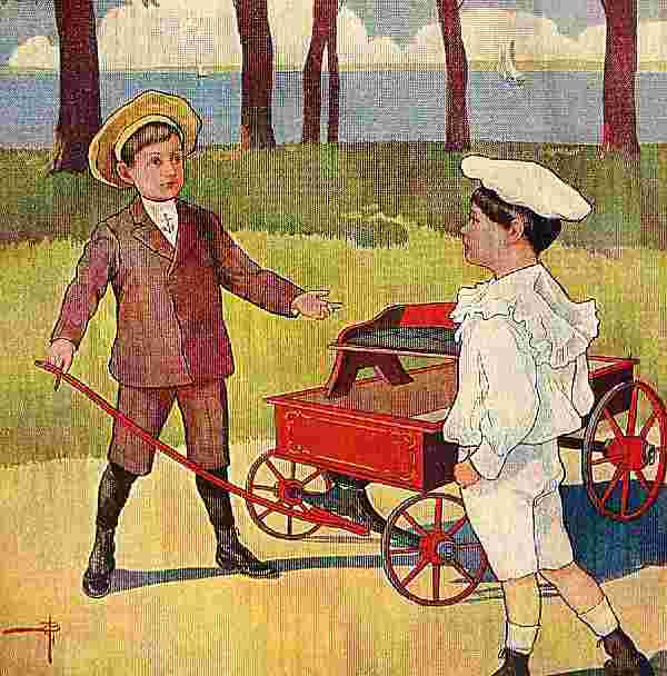 Two Boys With Wagon