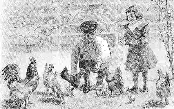 Man And Girl With Chickens