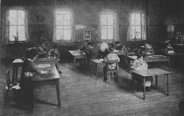 IMMIGRANT CHILDREN ACQUIRING INDIVIDUAL INITIATIVE IN A MONTESSORI CLASS AT HULL HOUSE