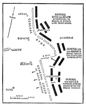 DIAGRAM SHOWING 8-MILE GAP, MARCH 23, WHICH WAS FILLED BY CAREY'S 'SCRATCH DIVISION,' WHO HELD THE BREACH FOR SIX DAYS