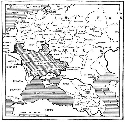 MAP OF THE UKRAINE AND OTHER REGIONS OF RUSSIA NOW UNDER GERMAN DOMINATION