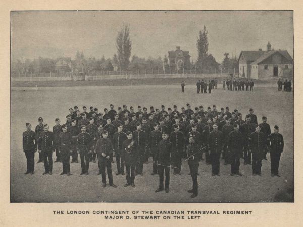 THE LONDON CONTINGENT OF THE CANADIAN TRANSVAAL REGIMENT. MAJOR D. STEWART ON THE LEFT