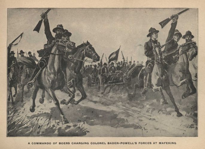 A COMMANDO OF BOERS CHARGING COLONEL BADEN-POWELL'S FORCES AT MAFEKING
