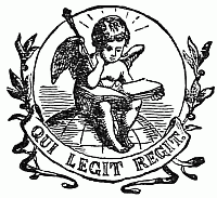 Emblem: Cheru reading a book with banner: Qui Legit Regit.