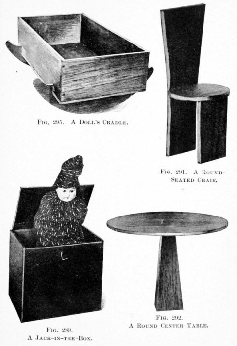 Doll's Cradle, Round-seated Chair,
Jack-in-the-box, Round Center-table.