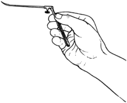 Paracentesis Knife held in  position in the Hand